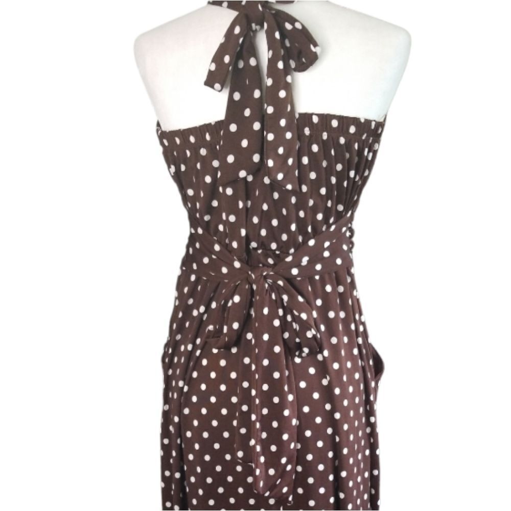 Paper Doll Halter Maxi Dresd Brown White Polka Dots Size 2X - Picture 6 of 9